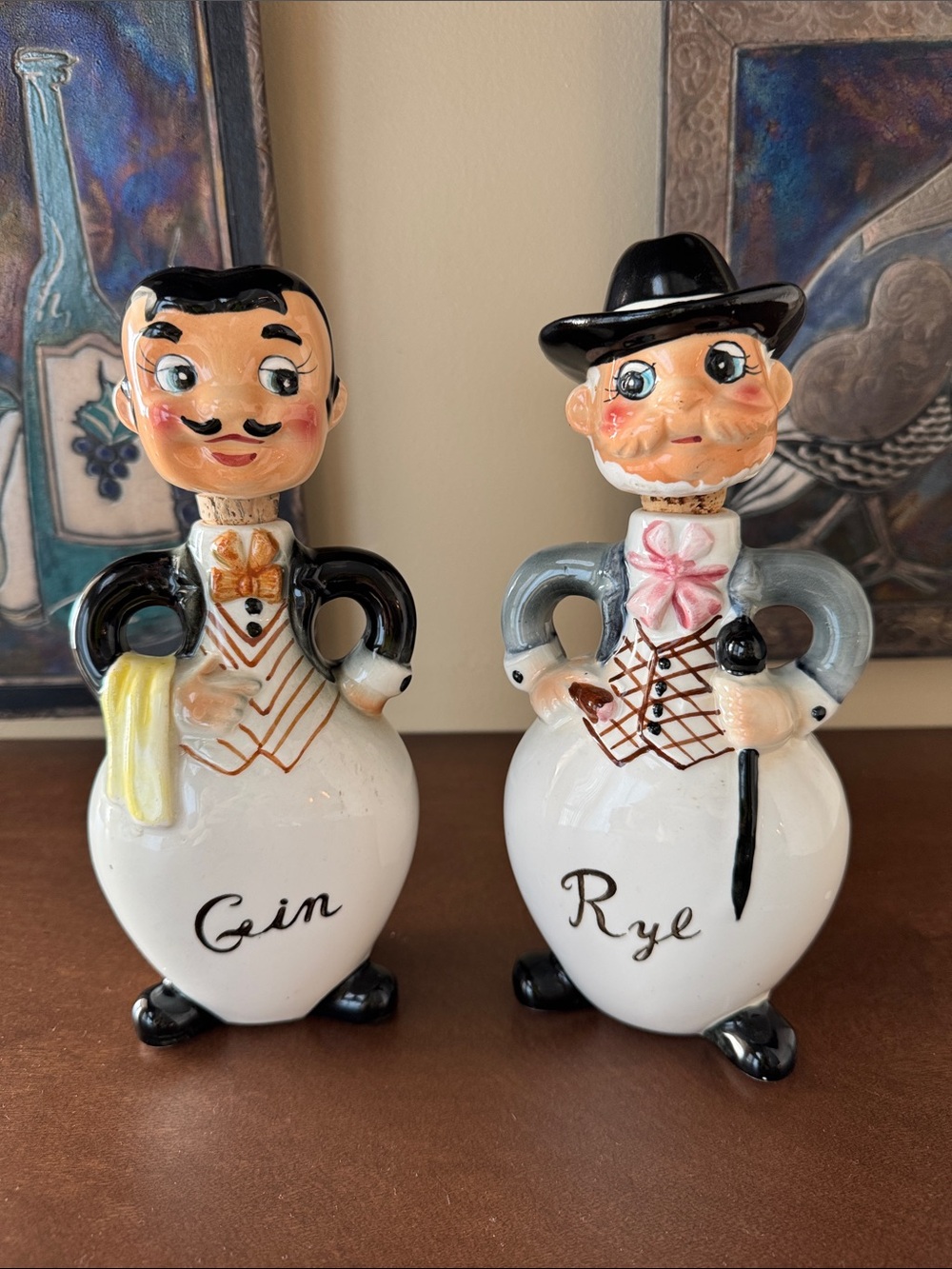 Vintage Davar Originals Ceramic Decanter Set - Gin & Rye MCM Kitsch Japan